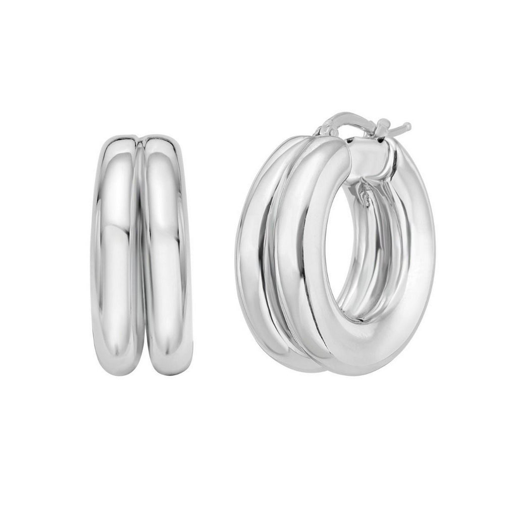 Sterling Silver Puffed Double Row Hoop Earrings