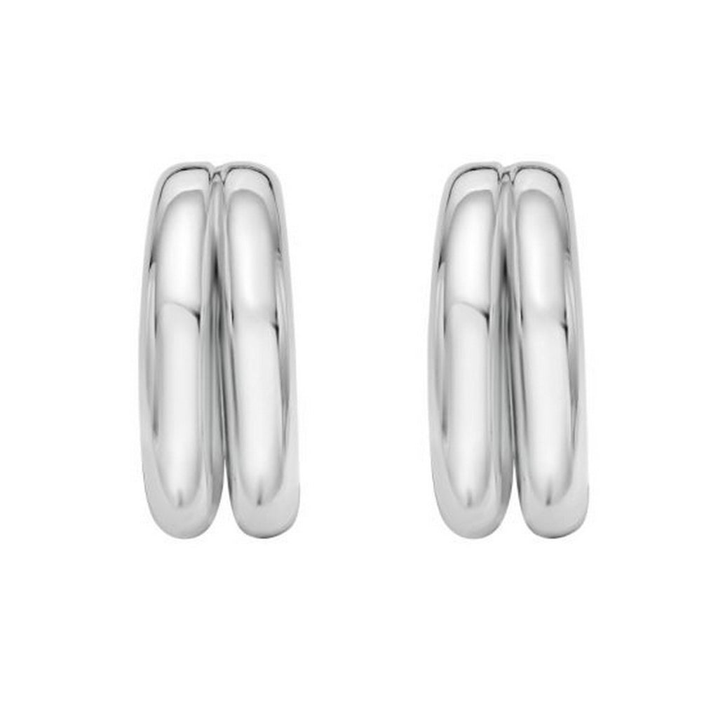 Sterling Silver Puffed Double Row Hoop Earrings