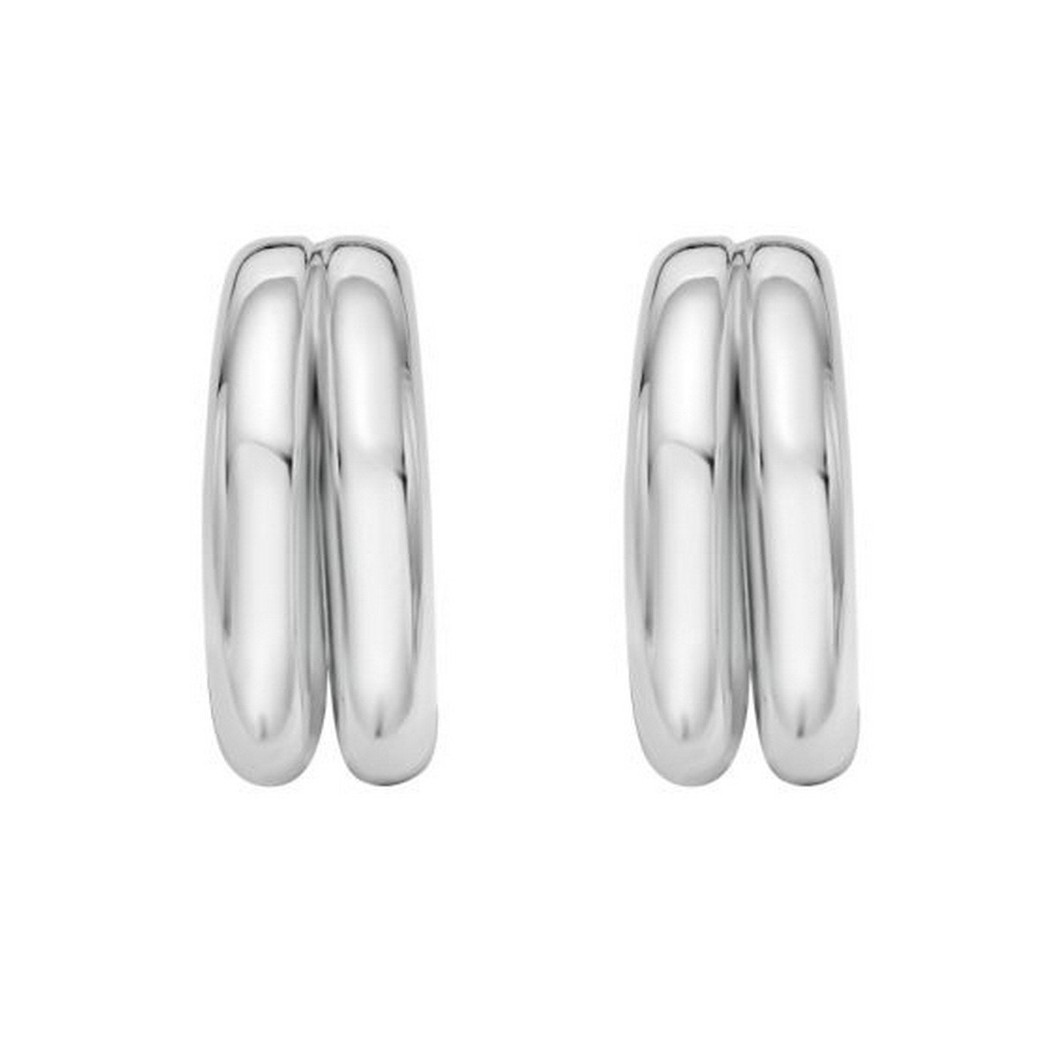 Sterling Silver Puffed Double Row Hoop Earrings