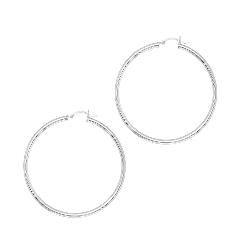 Rhodium Plated Hoop Earrings in Sterling Silver (3x50mm)