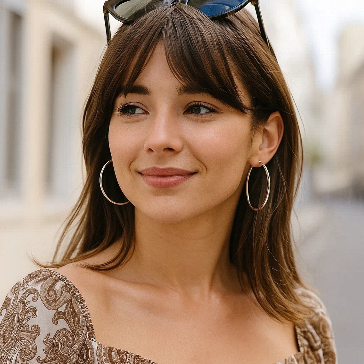 Rhodium Plated Hoop Earrings in Sterling Silver (3x50mm)