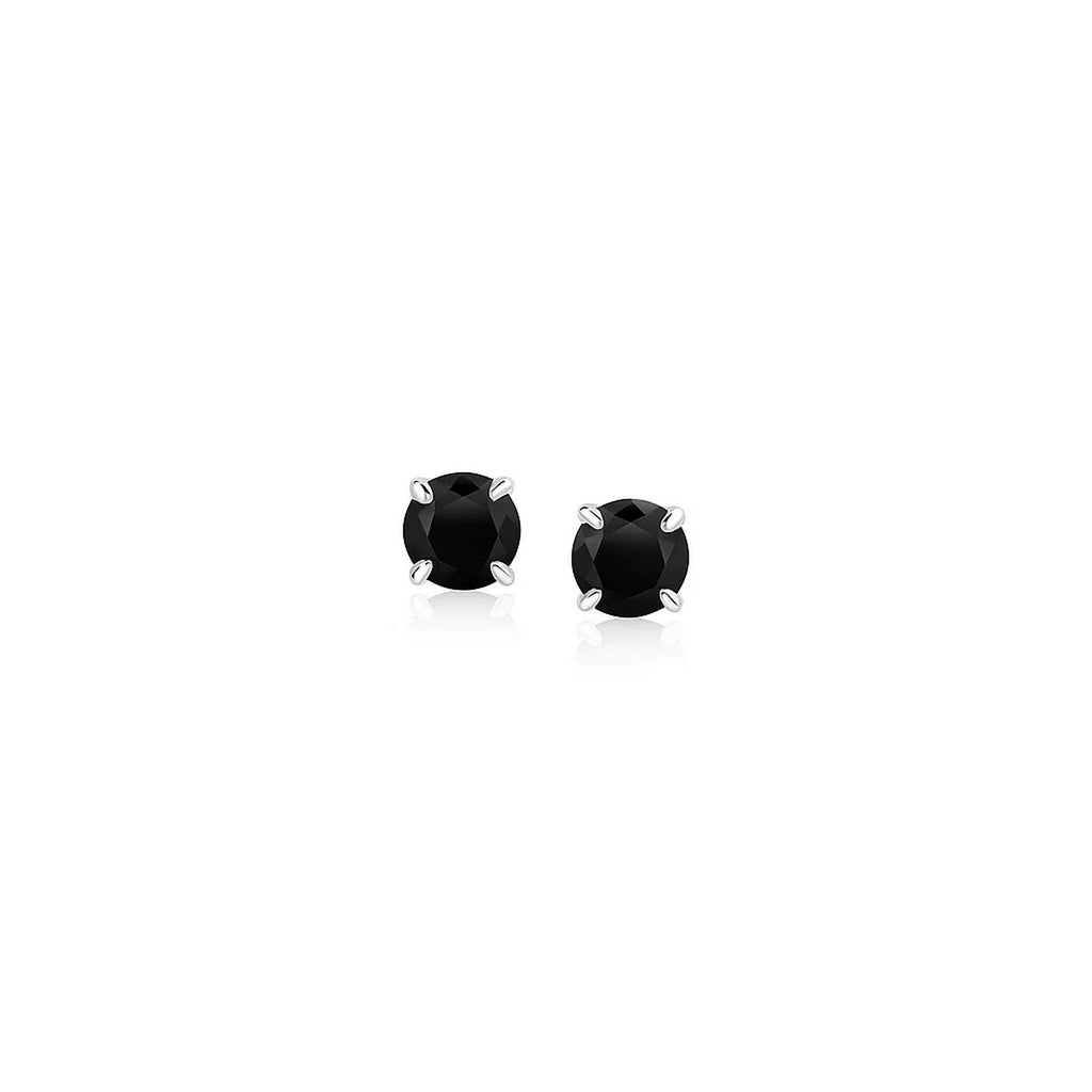 14k White Gold Stud Earrings with Black Cubic Zirconia(4mm)