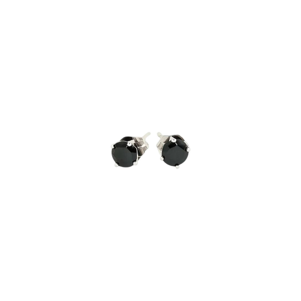 14k White Gold Stud Earrings with Black Cubic Zirconia(4mm)