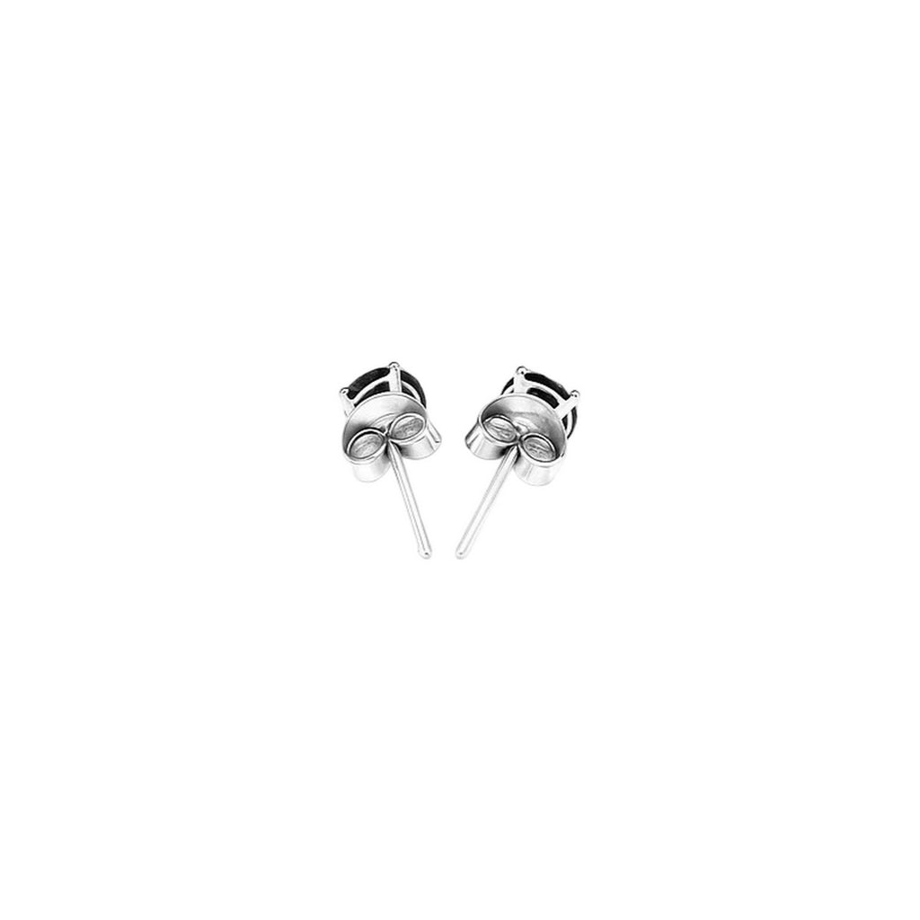 14k White Gold Stud Earrings with Black Cubic Zirconia(4mm)