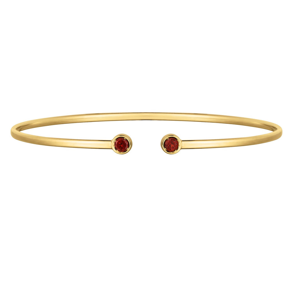 14K Yellow Gold Garnet Open Cuff Bangle (2.00 mm)