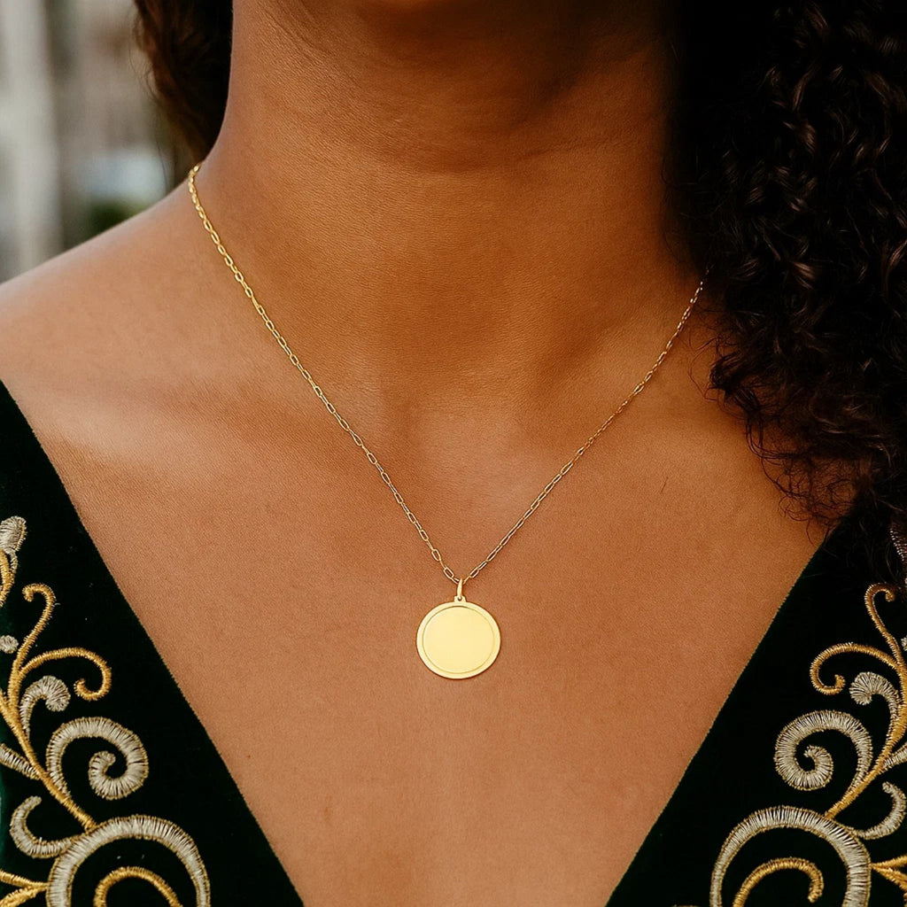 14K Yellow Gold Round Tag Necklace