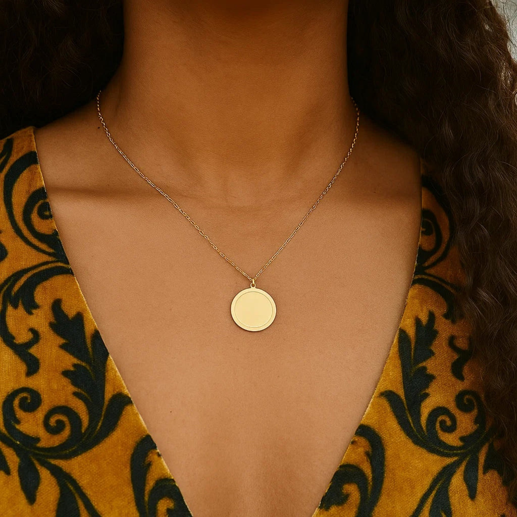 14K Yellow Gold Round Tag Necklace