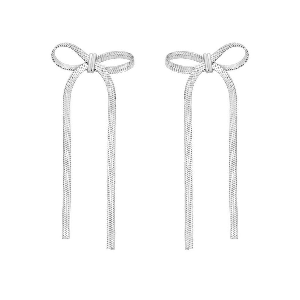 Sterling Silver Snake Chain Drop Dangle Bow Earrings