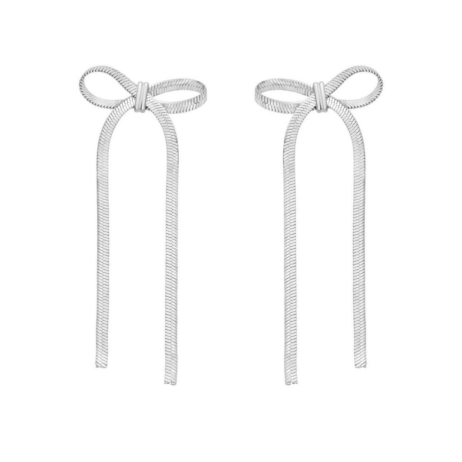 Sterling Silver Snake Chain Drop Dangle Bow Earrings