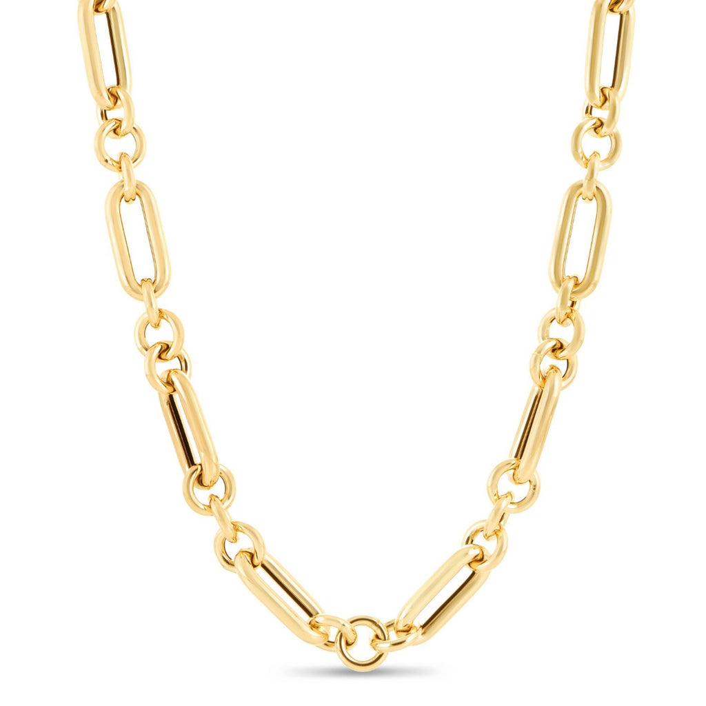 14k Yellow Gold Italian Alternating Paperclip Round Links Chain Necklace