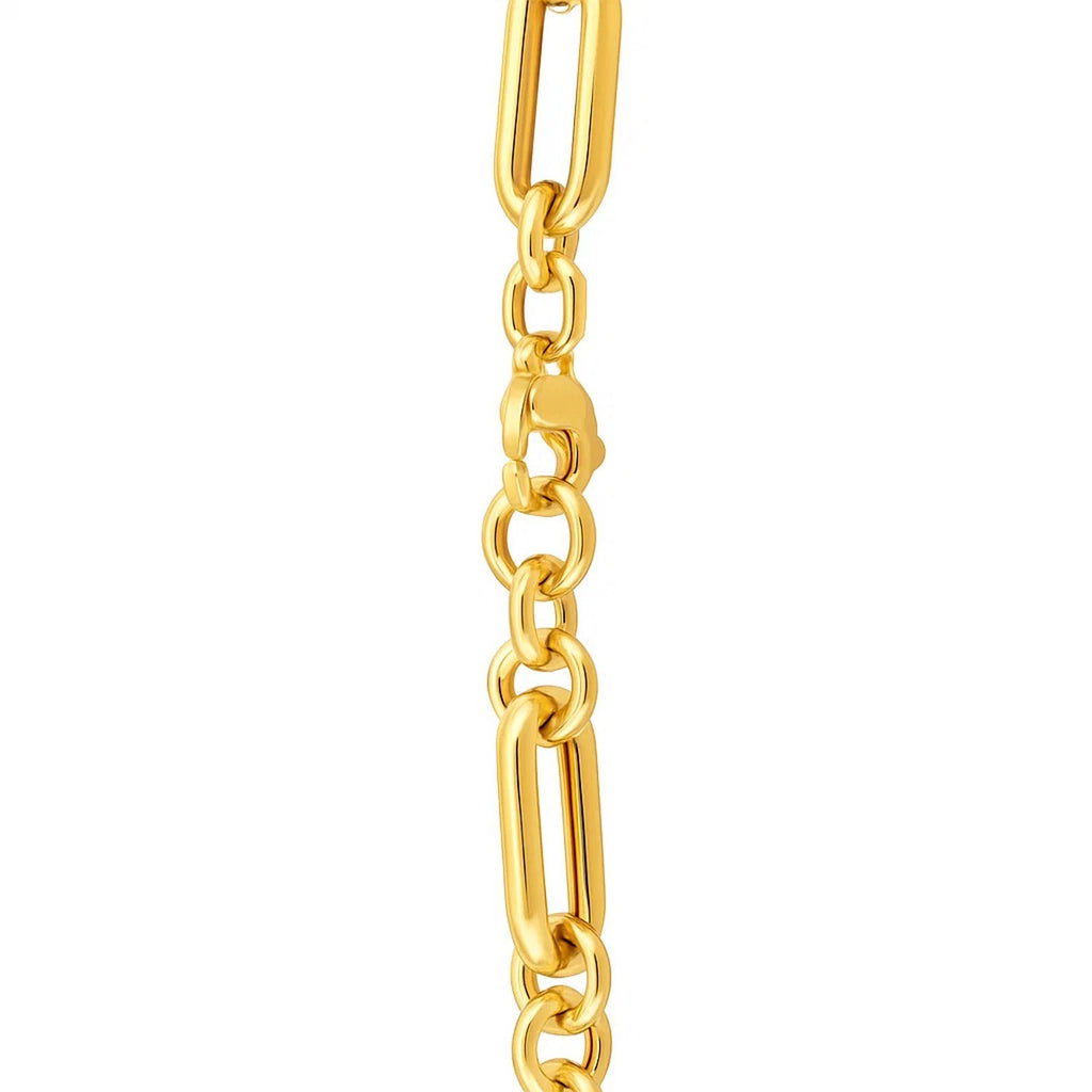 14k Yellow Gold Italian Alternating Paperclip Round Links Chain Necklace