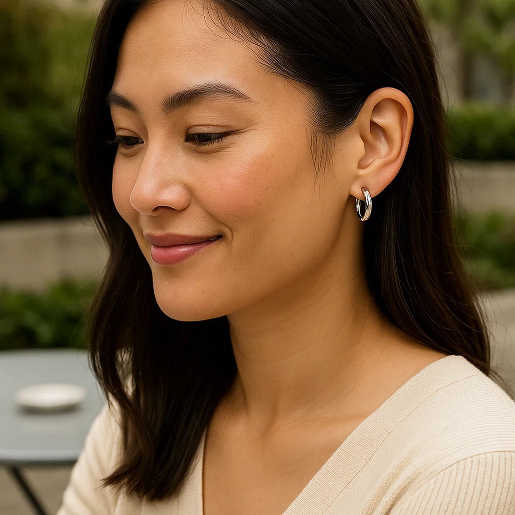 Sterling Silver Polished Hoop Style Earrings with Rhodium Plating (3x15mm)