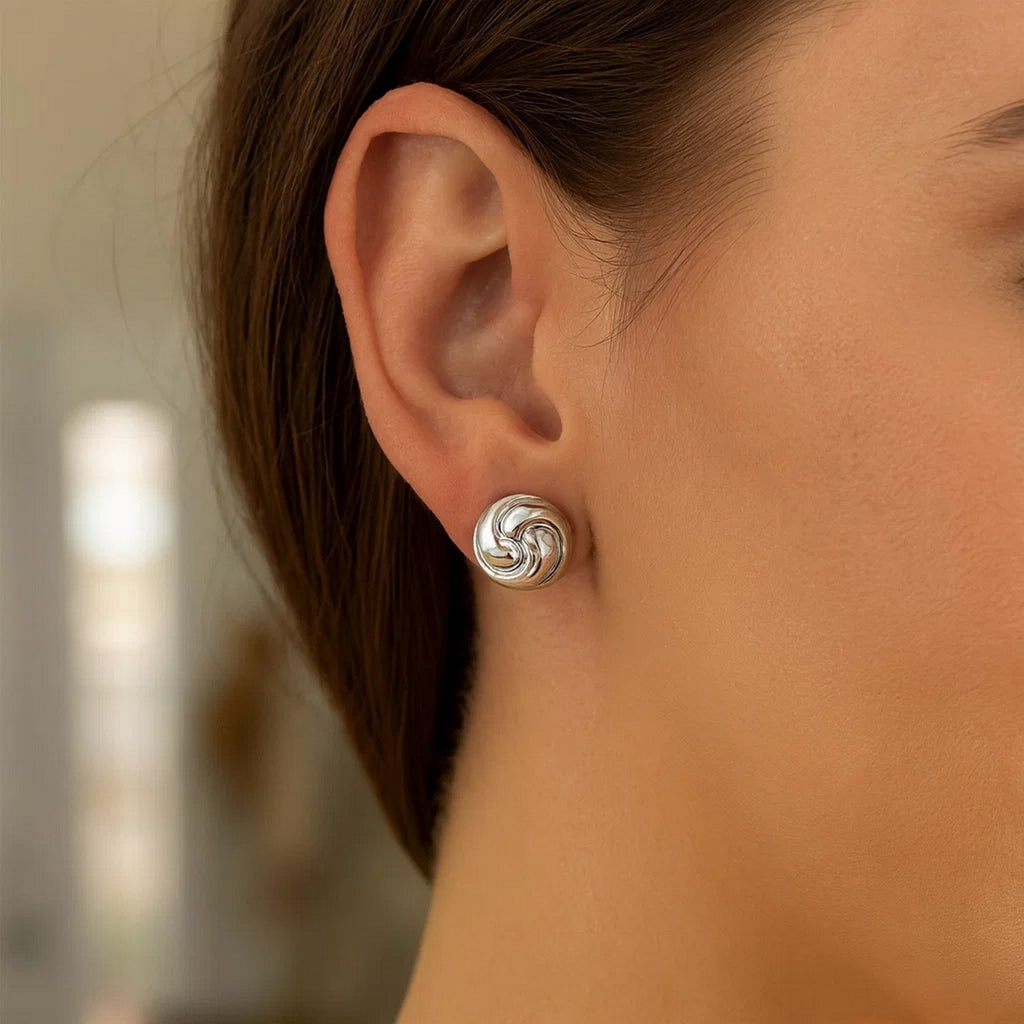 Sterling Silver Puffed Swirly Knot Stud Earrings