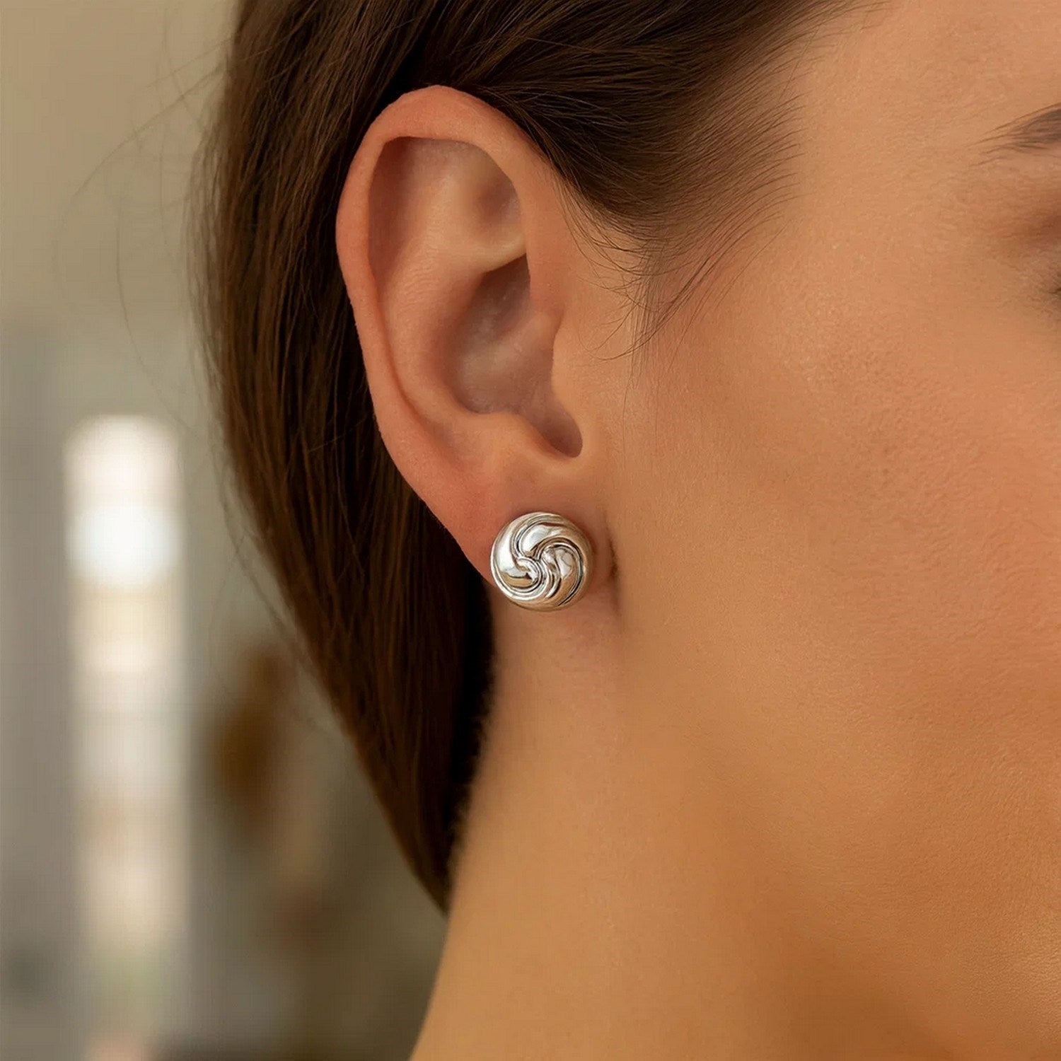 Sterling Silver Puffed Swirly Knot Stud Earrings