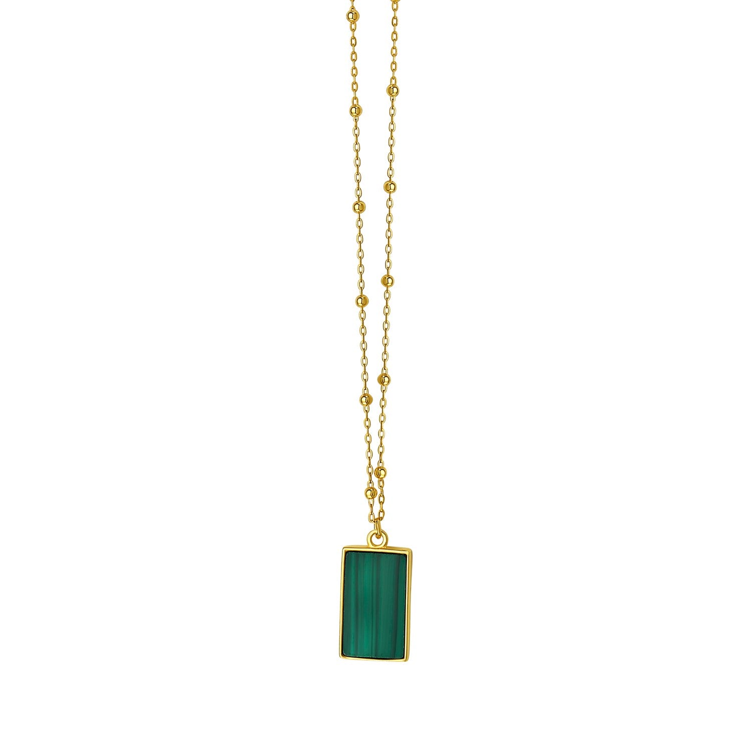 Malachite Geometric Rectangle Necklace in 14K Yellow Gold