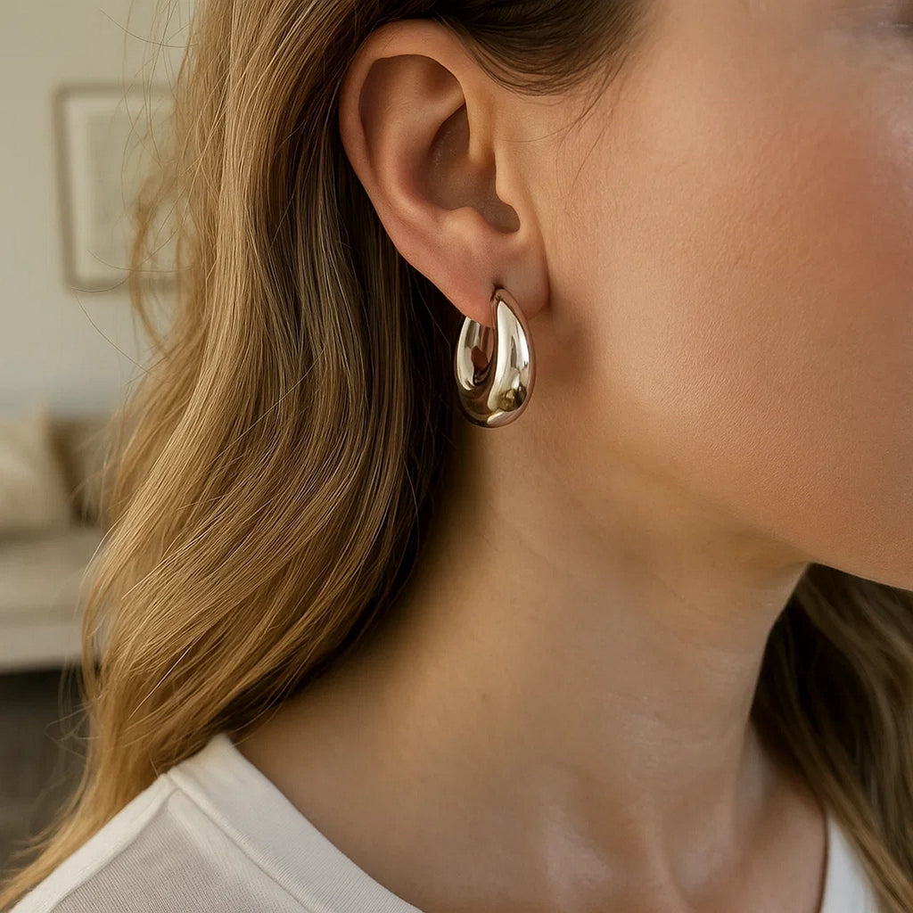 Sterling Silver Sculptural Crescent Hoop Earrings