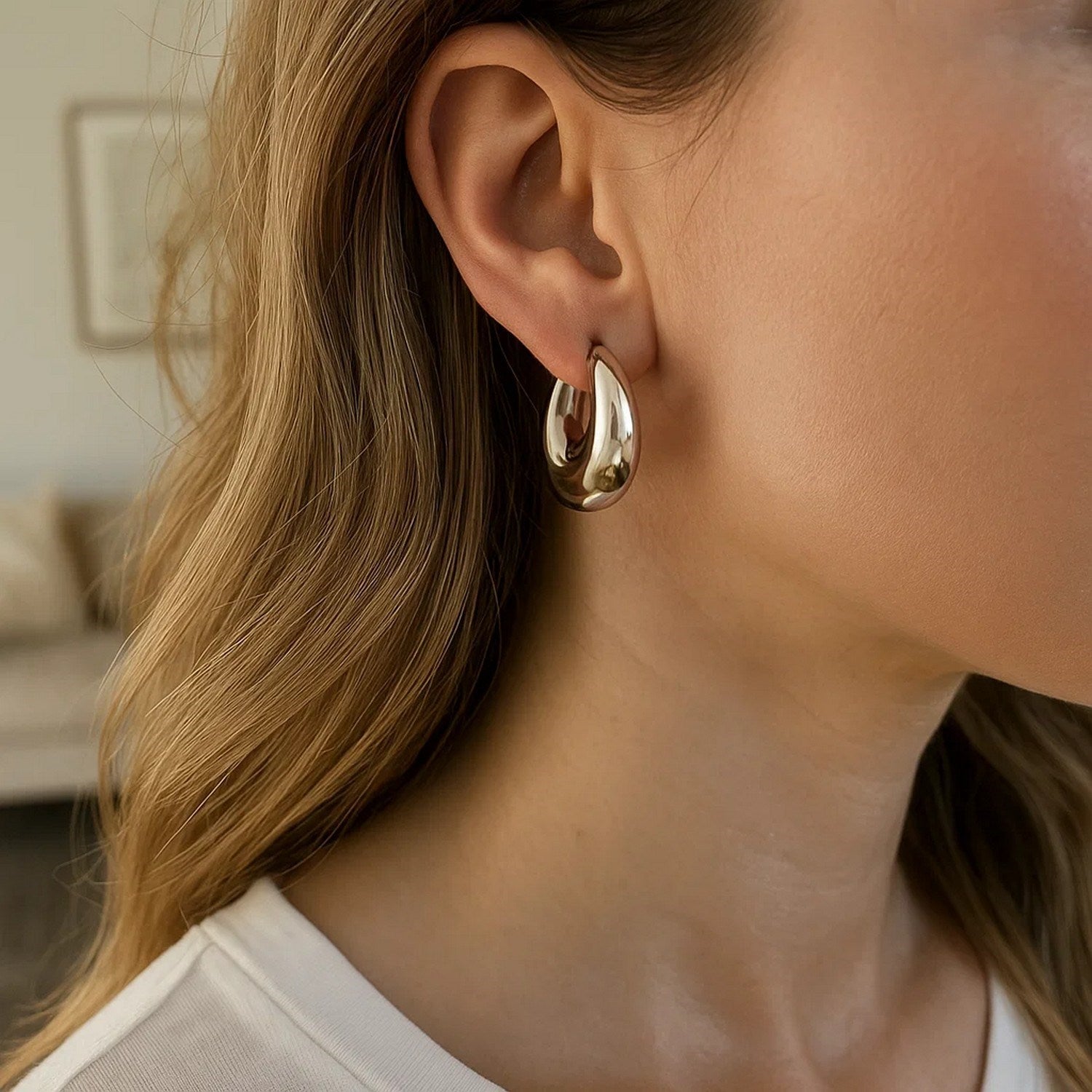 Sterling Silver Sculptural Crescent Hoop Earrings