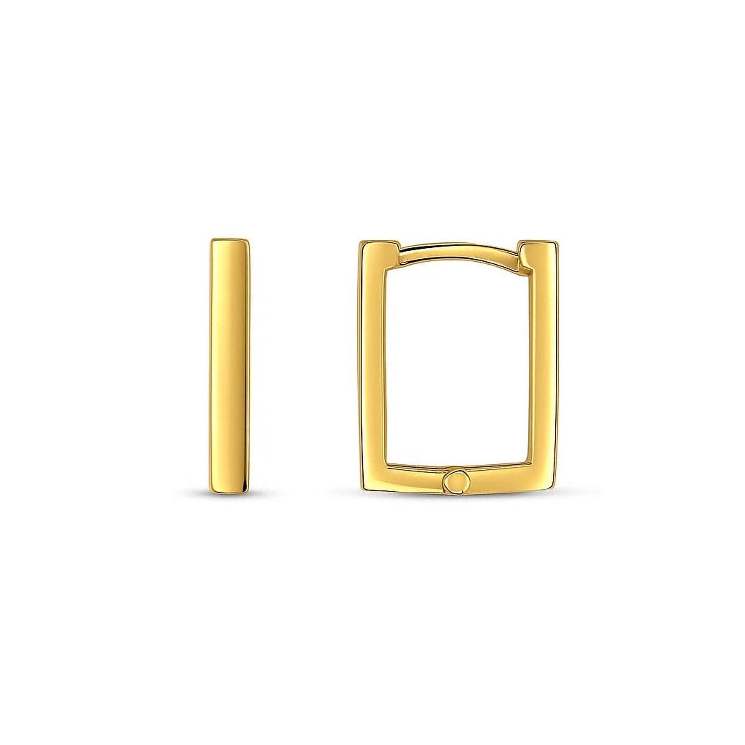 14k Yellow Gold Rectangle Huggie Hoops