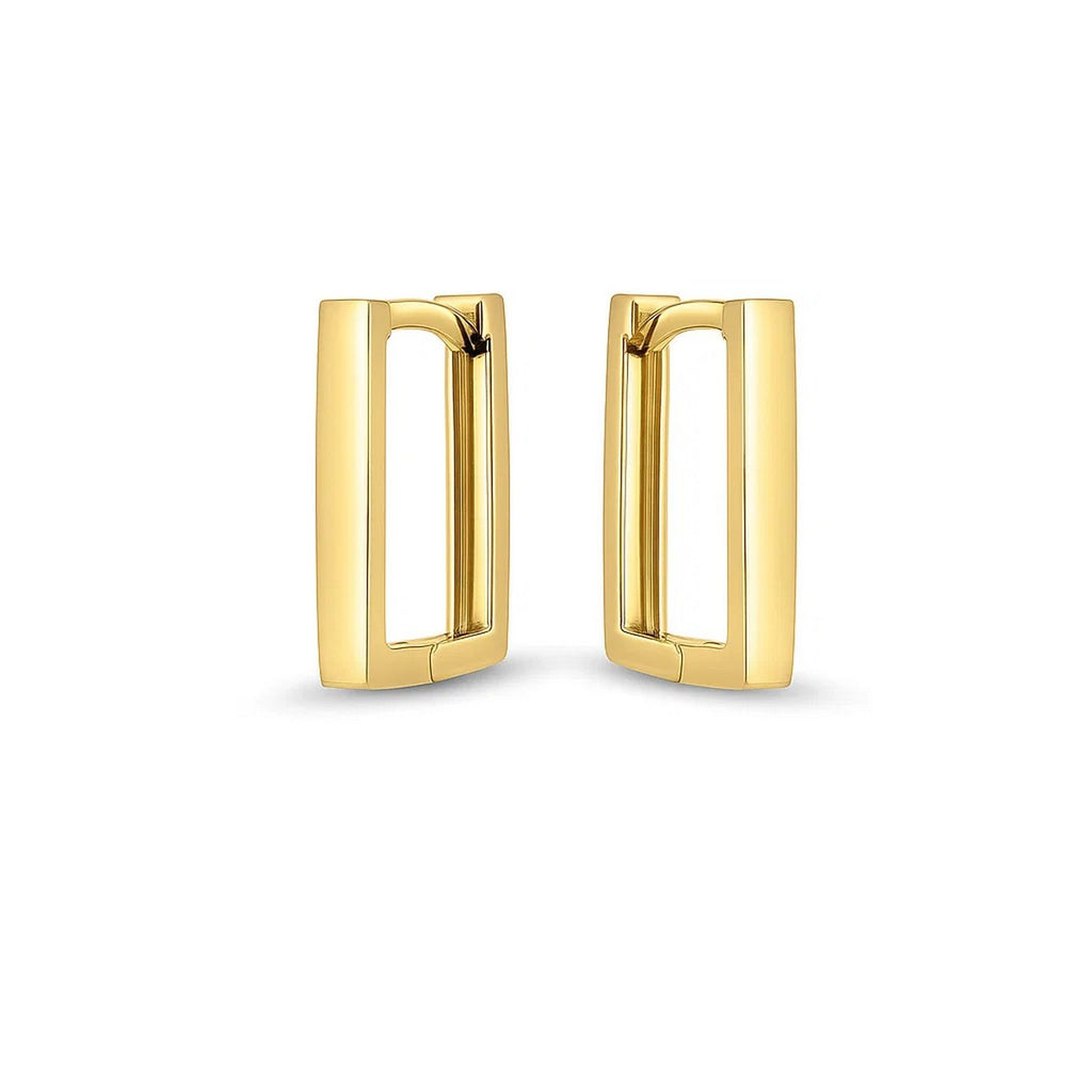 14k Yellow Gold Rectangle Huggie Hoops
