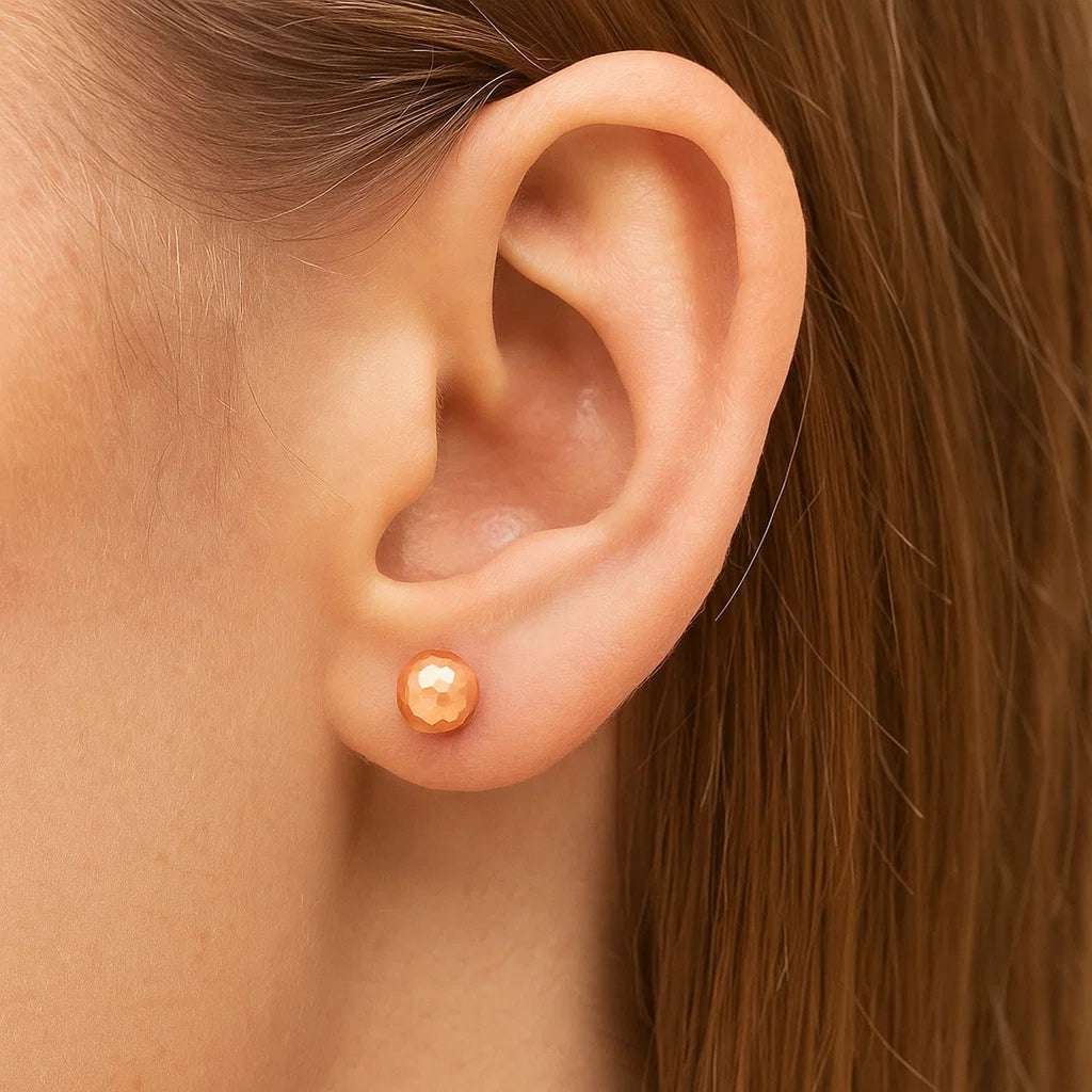 14k Rose Gold Ball Earrings with Faceted Texture(5mm)