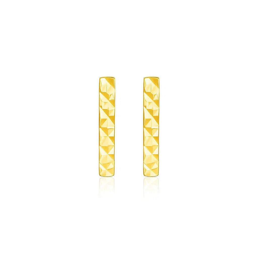 14k Yellow Gold Textured Bar Earrings