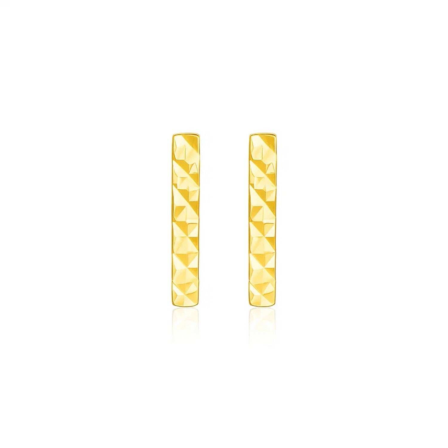 14k Yellow Gold Textured Bar Earrings