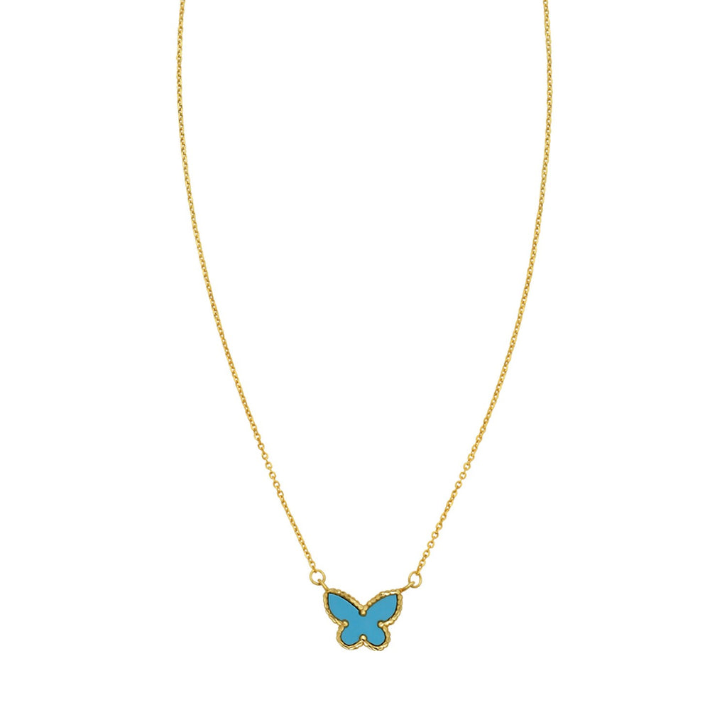 14K Yellow Gold Primavera Turquoise Butterfly Necklace