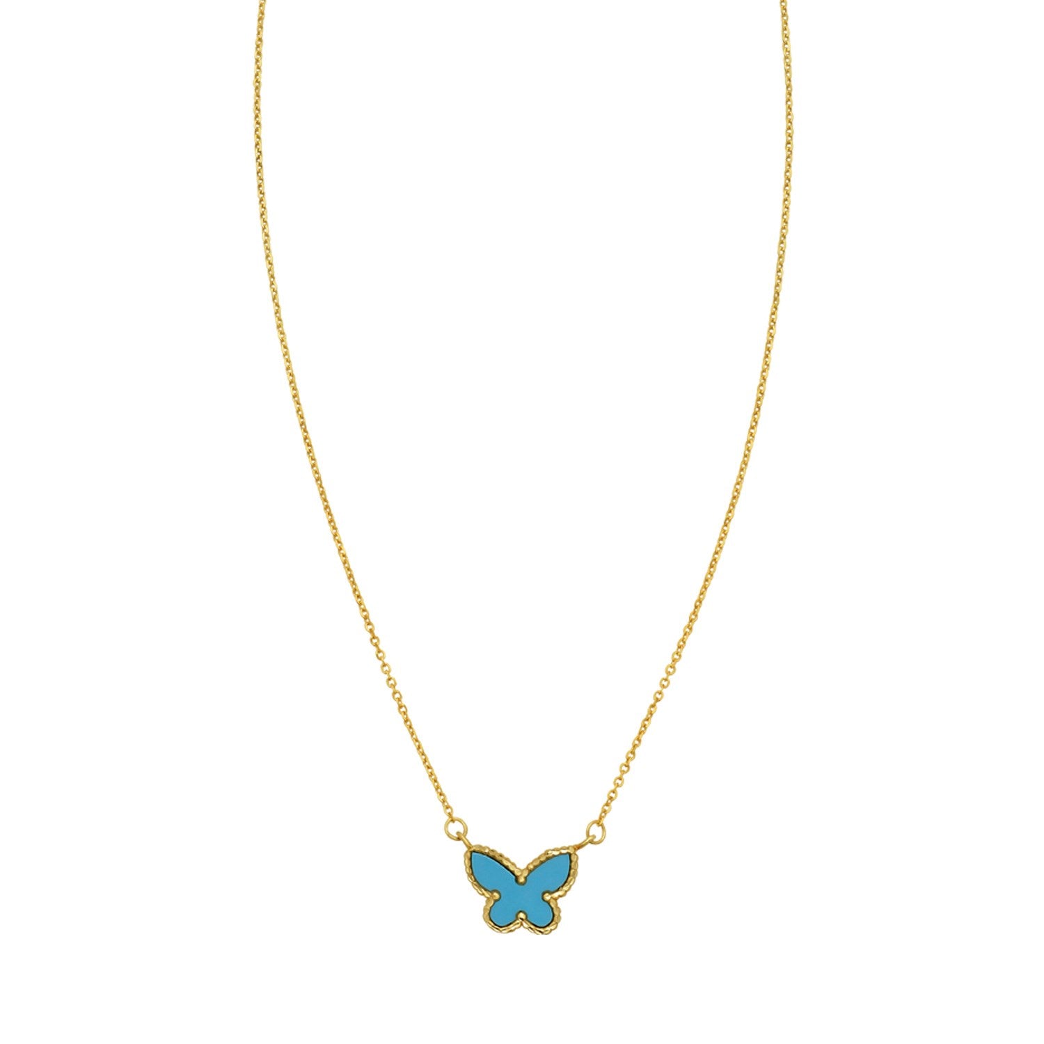 14K Yellow Gold Primavera Turquoise Butterfly Necklace