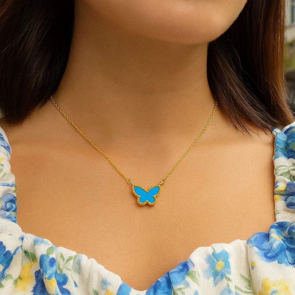 14K Yellow Gold Primavera Turquoise Butterfly Necklace
