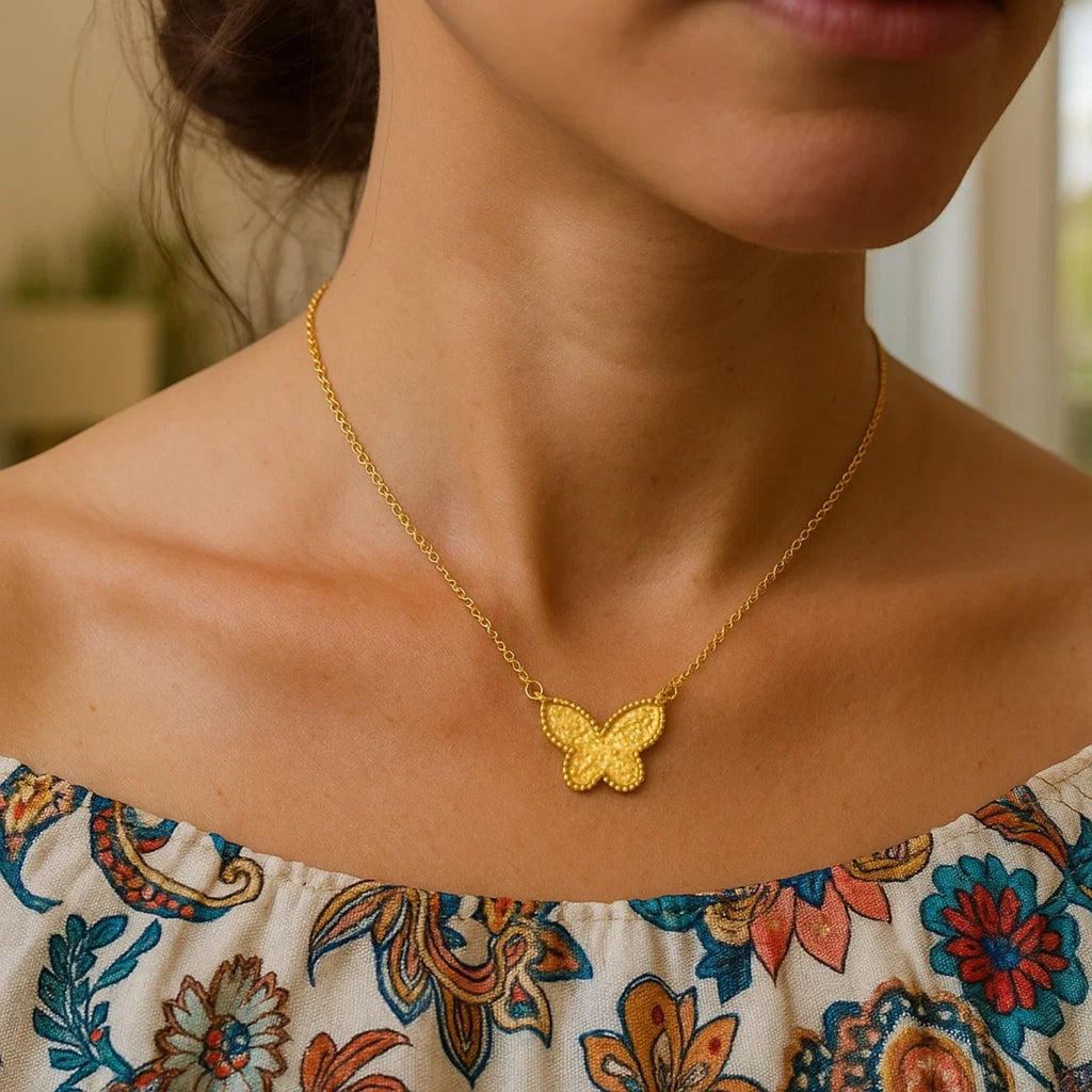 14K Yellow Gold Primavera Turquoise Butterfly Necklace