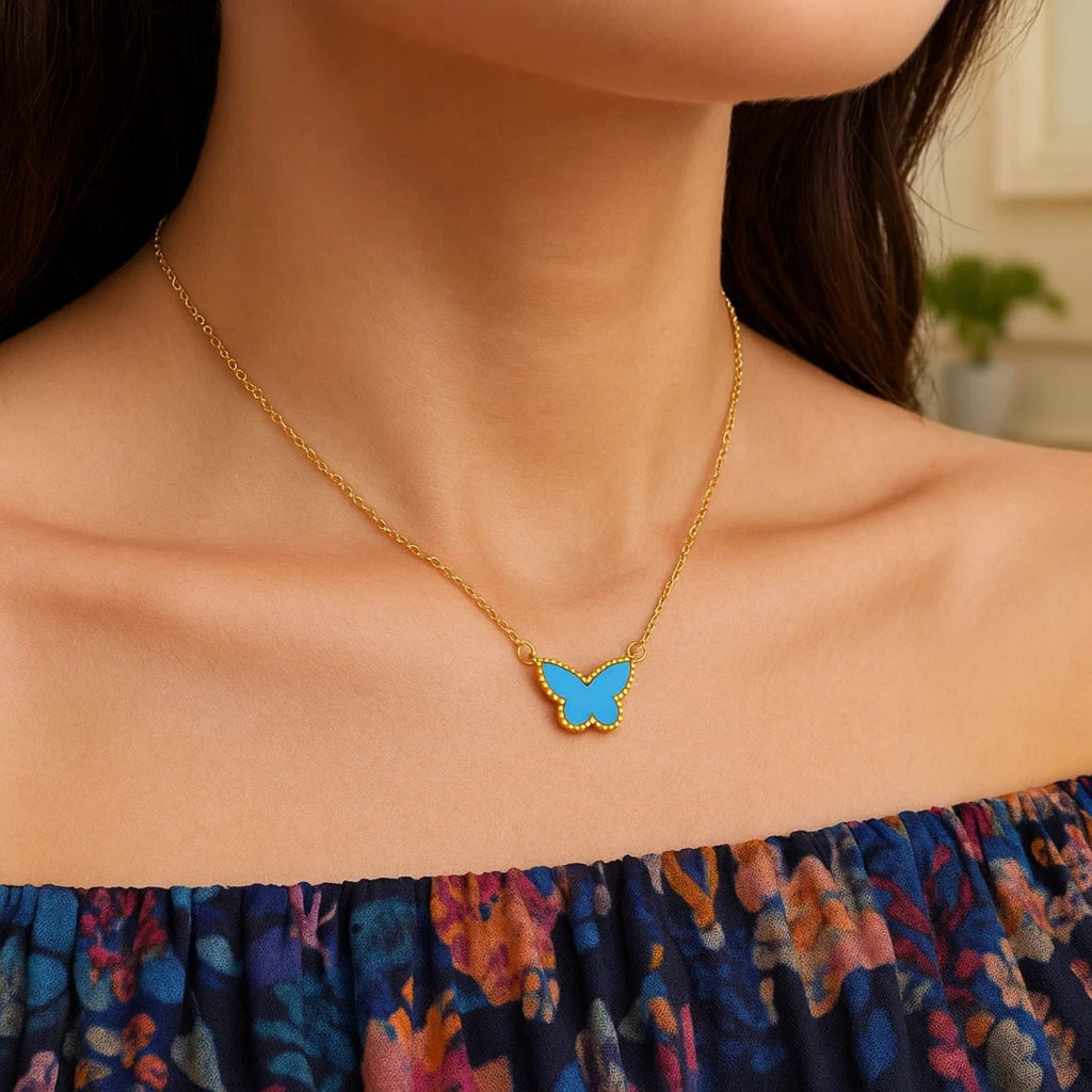 14K Yellow Gold Primavera Turquoise Butterfly Necklace