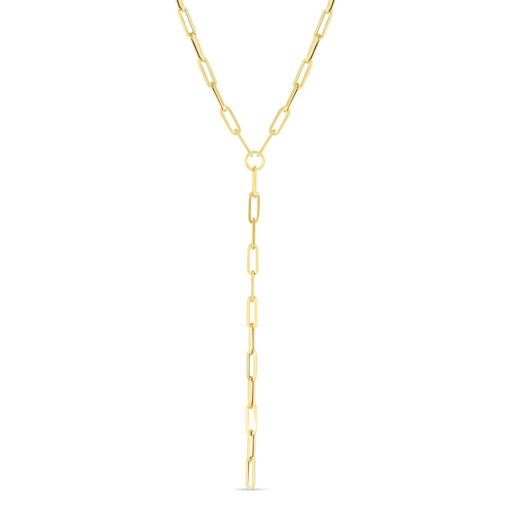 14k Yellow Gold Paperclip Chain Lariat Necklace