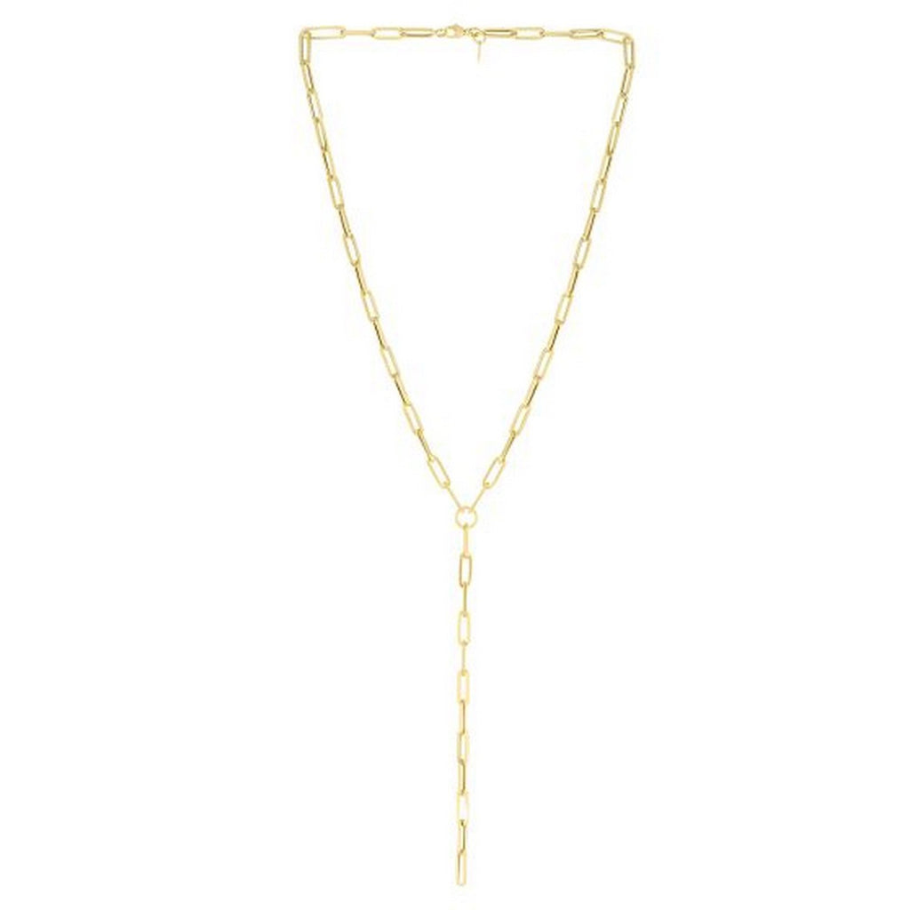 14k Yellow Gold Paperclip Chain Lariat Necklace