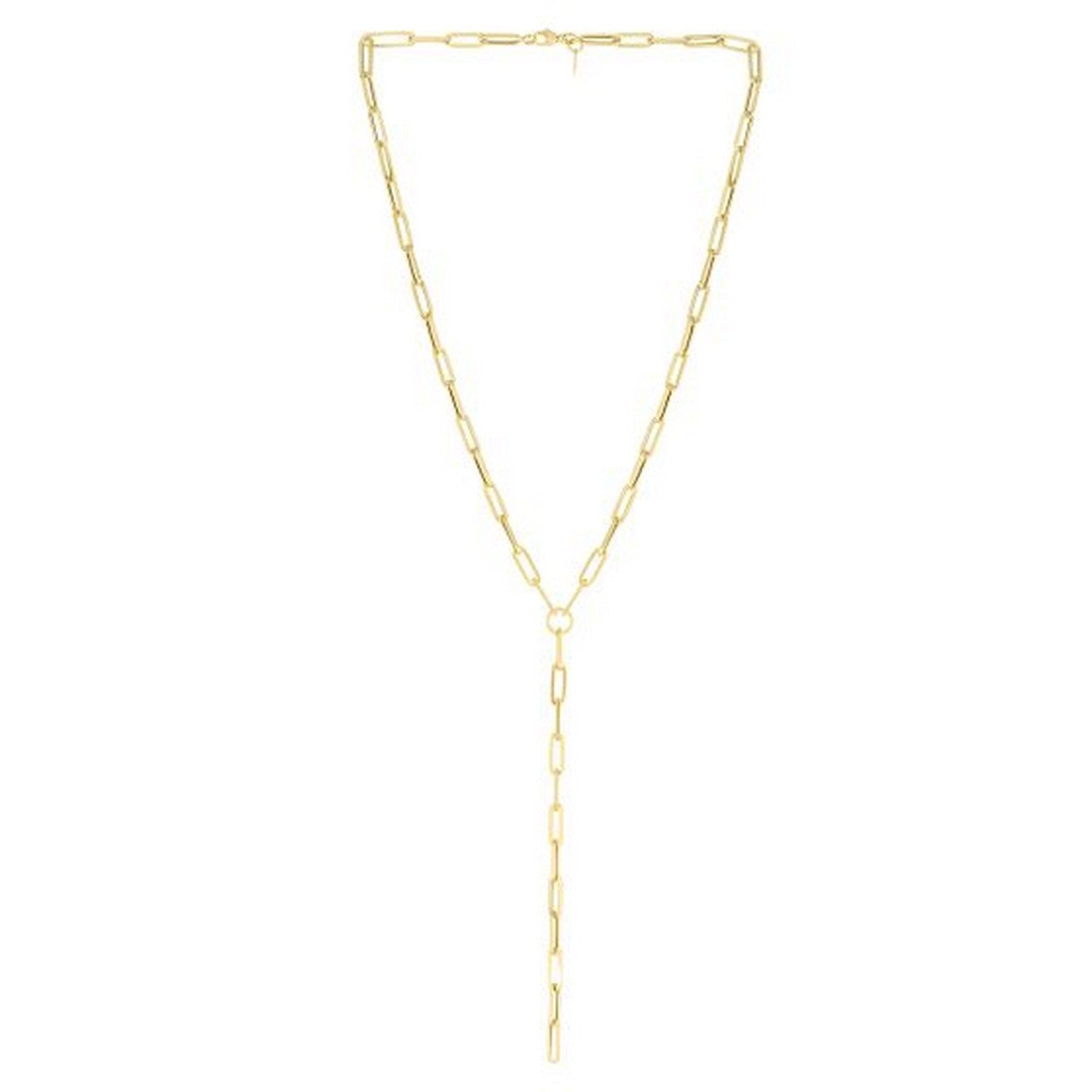 14k Yellow Gold Paperclip Chain Lariat Necklace