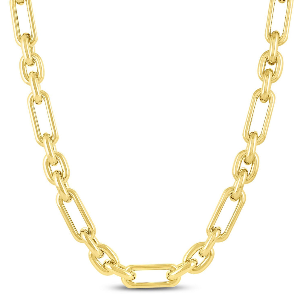 14k Yellow Gold Italian Alternating Paperclip Oval Links Chain Necklace