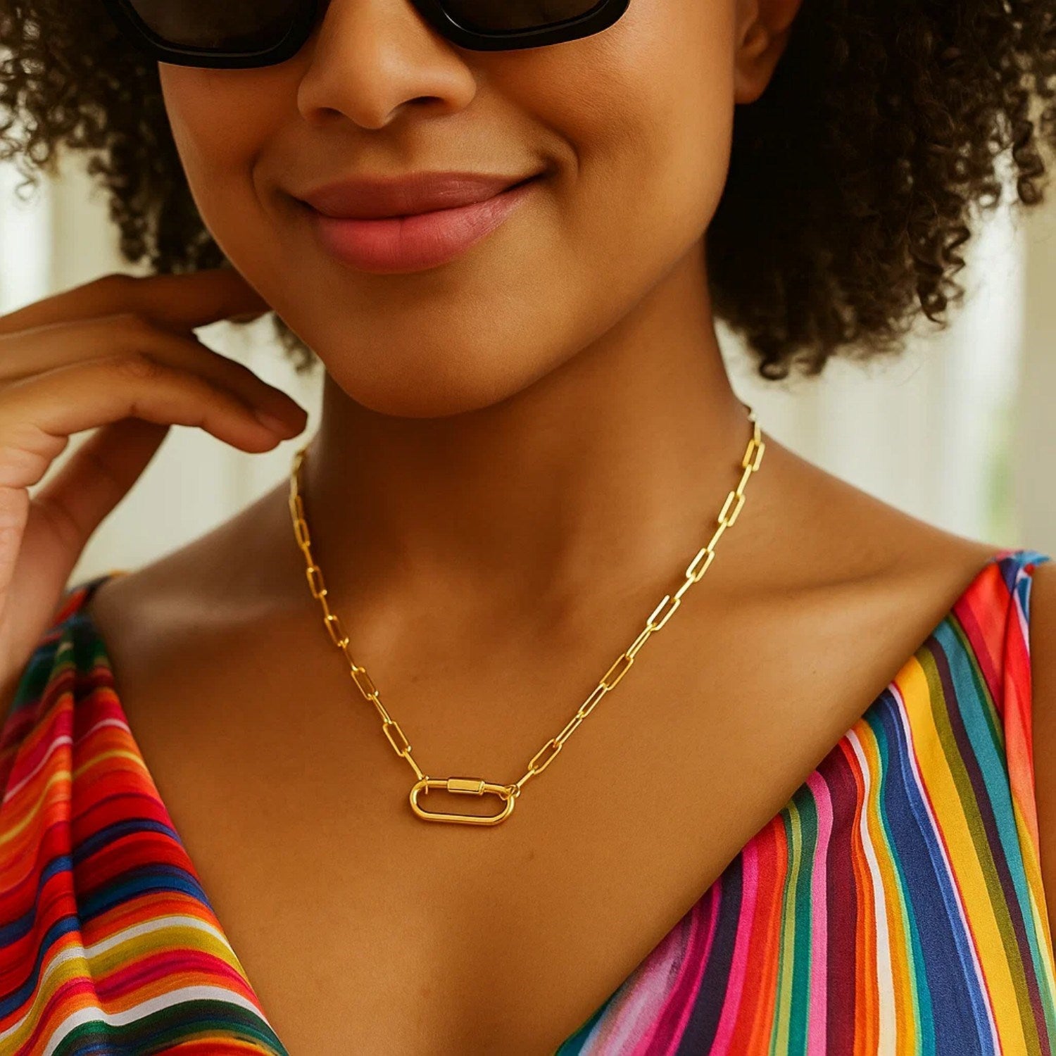 14k Yellow Gold Paperclip Chain Necklace with Oval Carabiner Clasp
