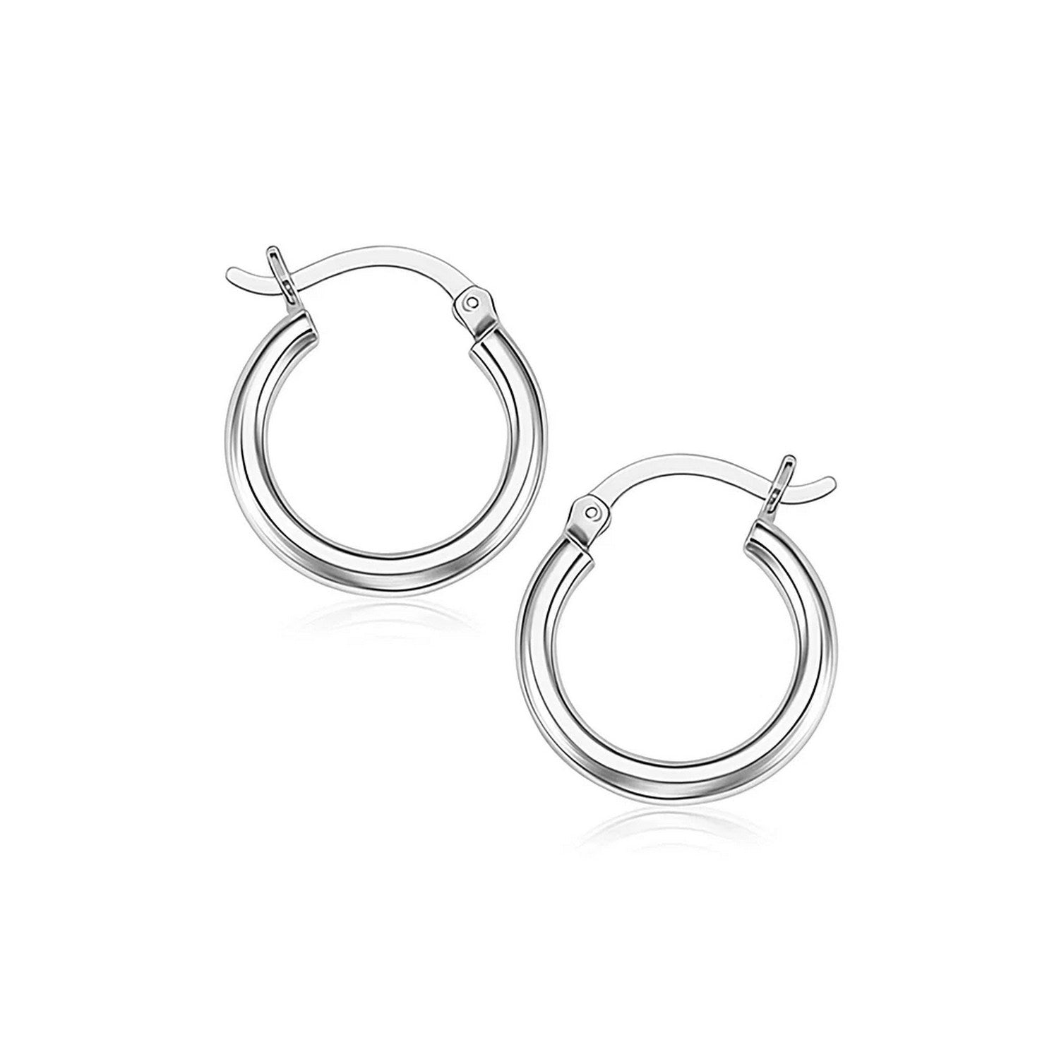 Sterling Silver Rhodium Plated Thin and Small Polished Hoop Earrings (2x10mm)