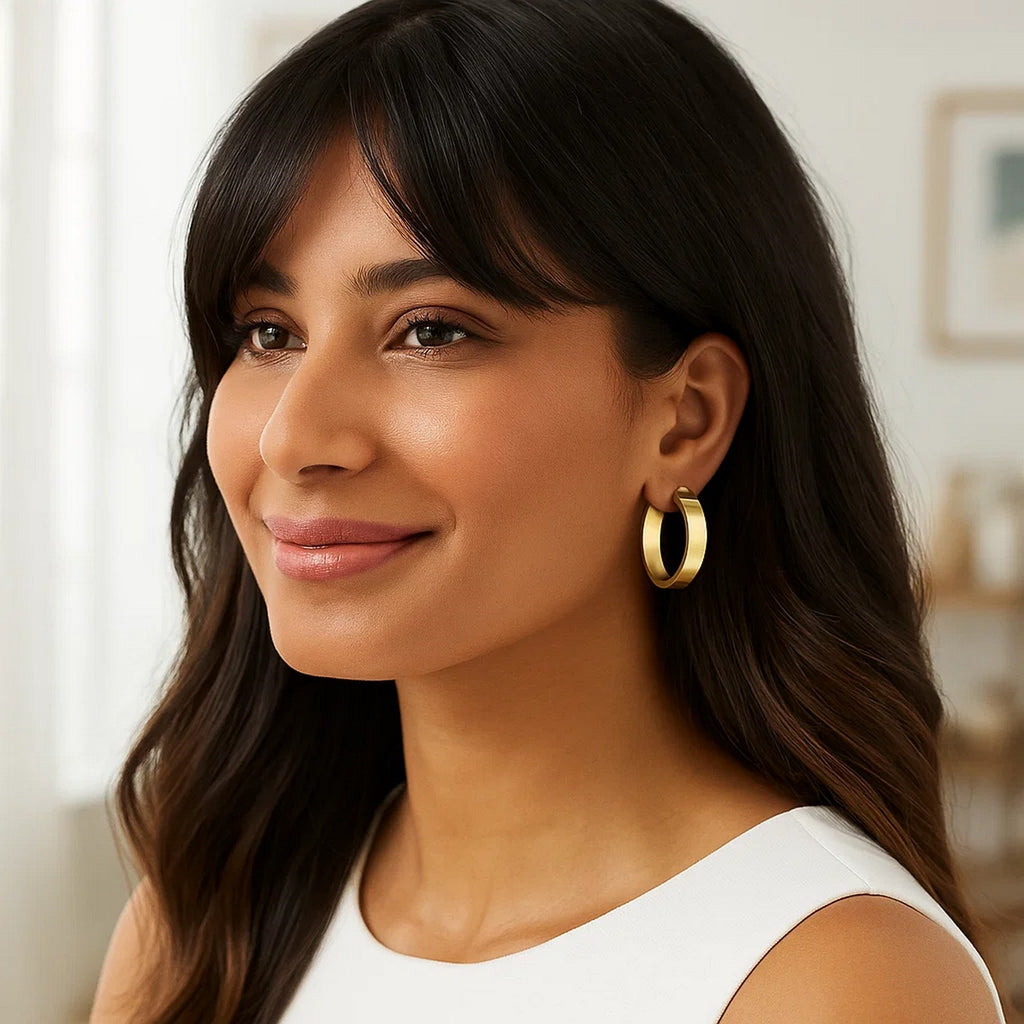 Medium Tube Shaped Hoop Earrings in 14K Yellow Gold