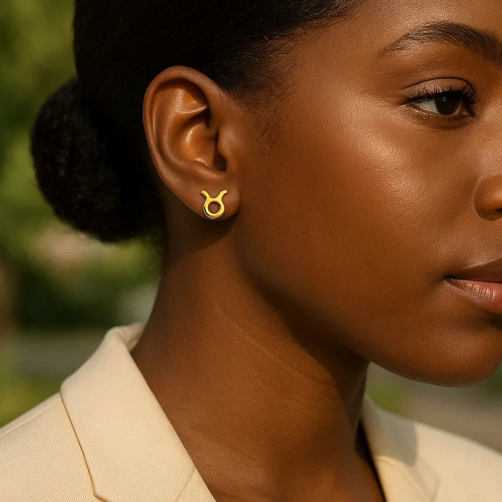14K Yellow Gold Taurus Stud Earrings