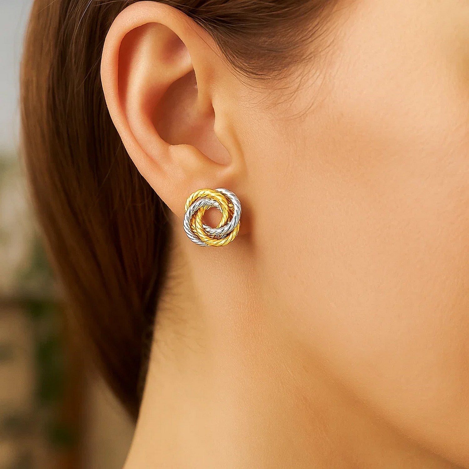 14k Two Tone Gold Love Knot Earrings