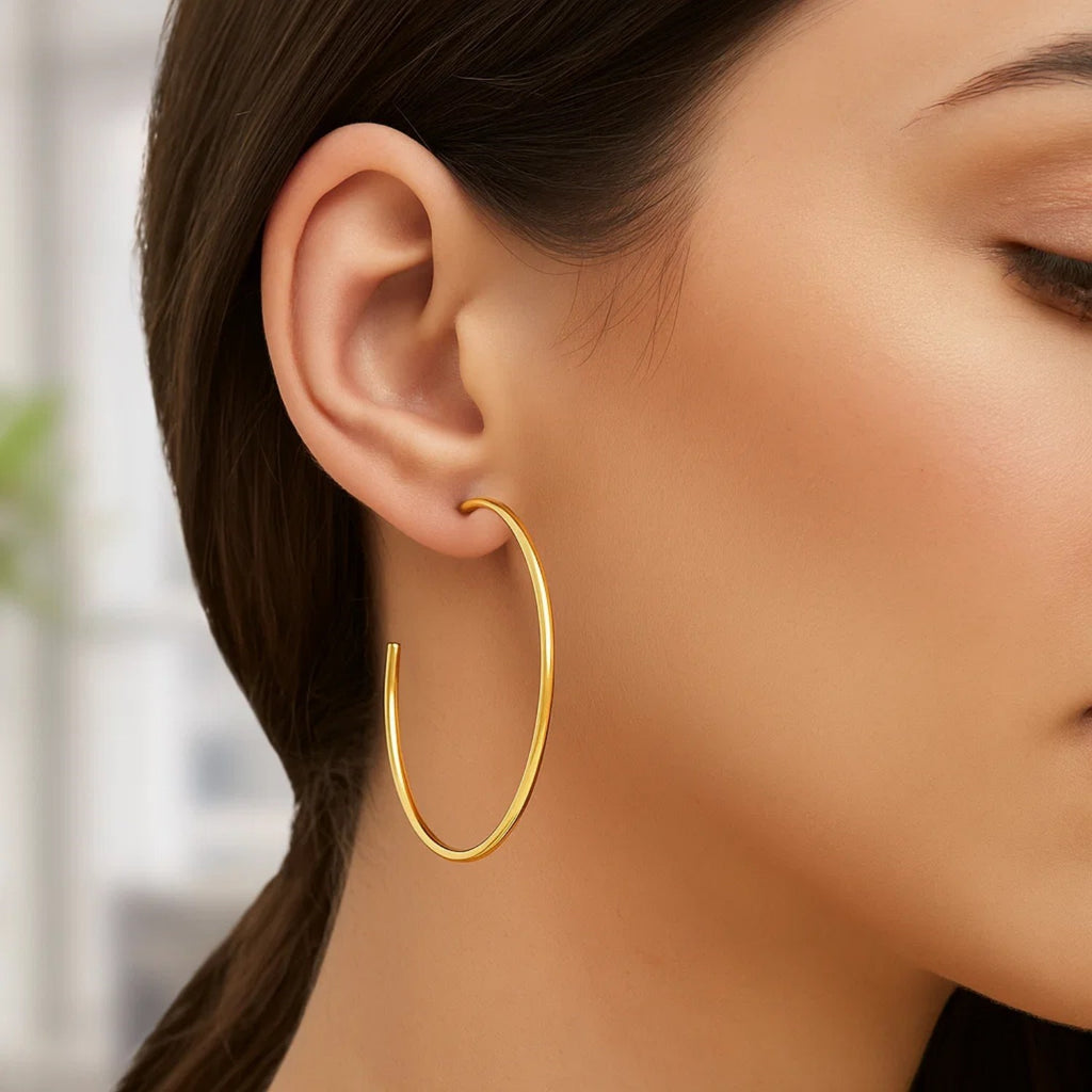 14k Yellow Gold Polished Hoop Earrings(1.5x50mm)