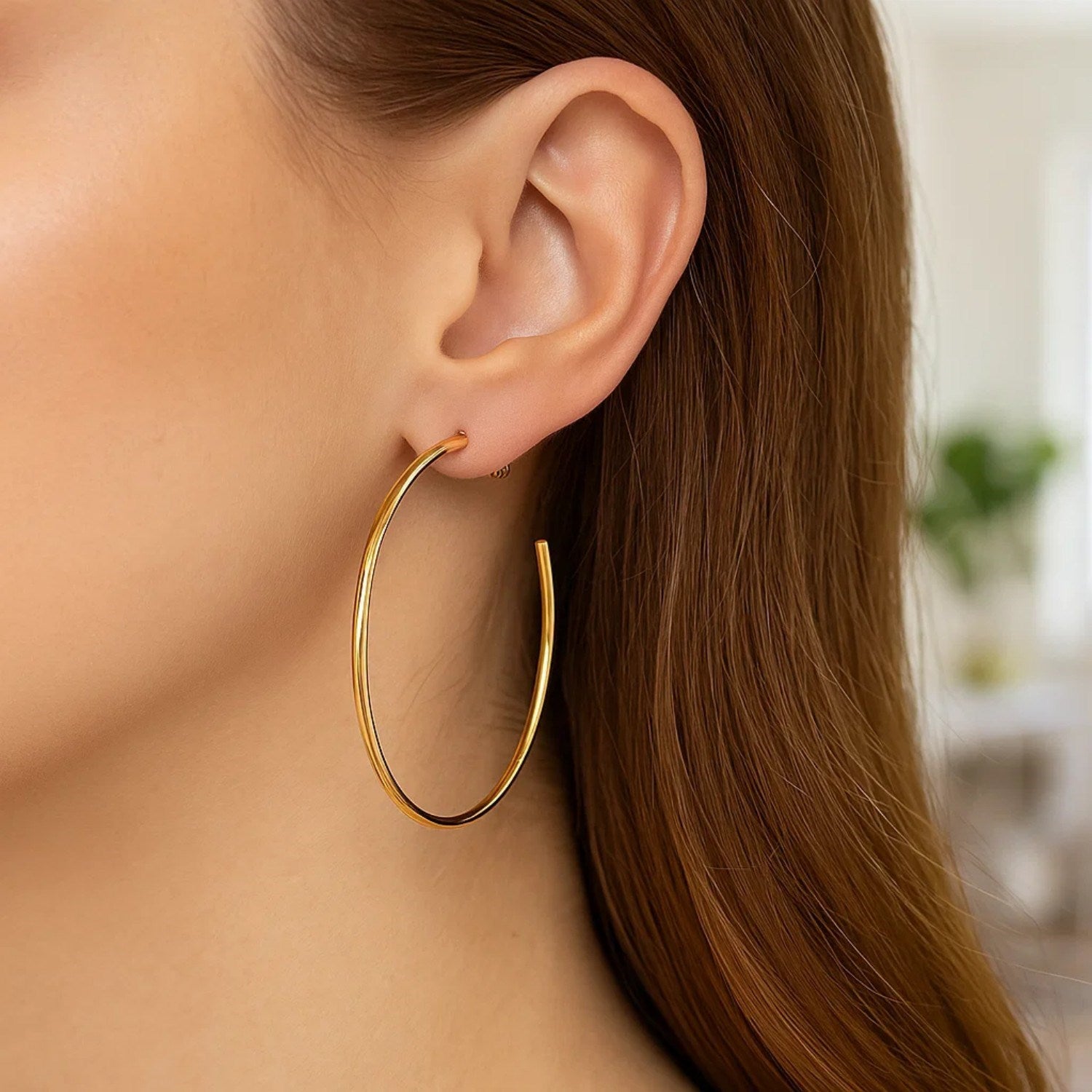 14k Yellow Gold Polished Hoop Earrings(1.5x50mm)