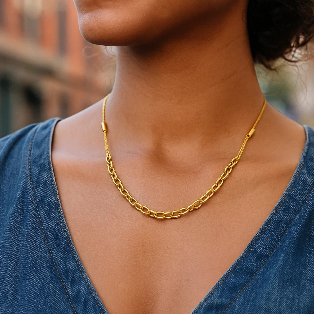 14K Yellow Gold Adjustable Rolo Link Necklace