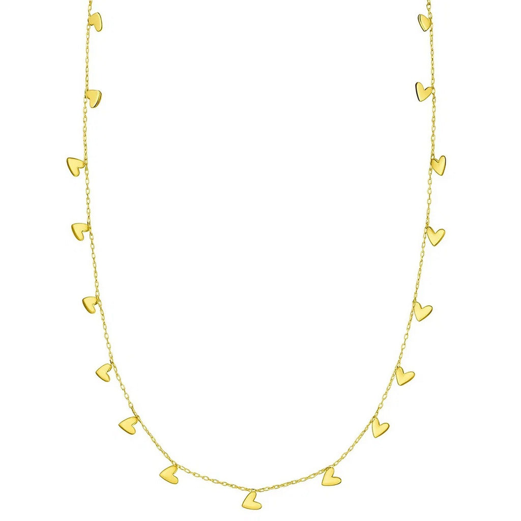 14K Yellow Gold Necklace with Dangling Hearts