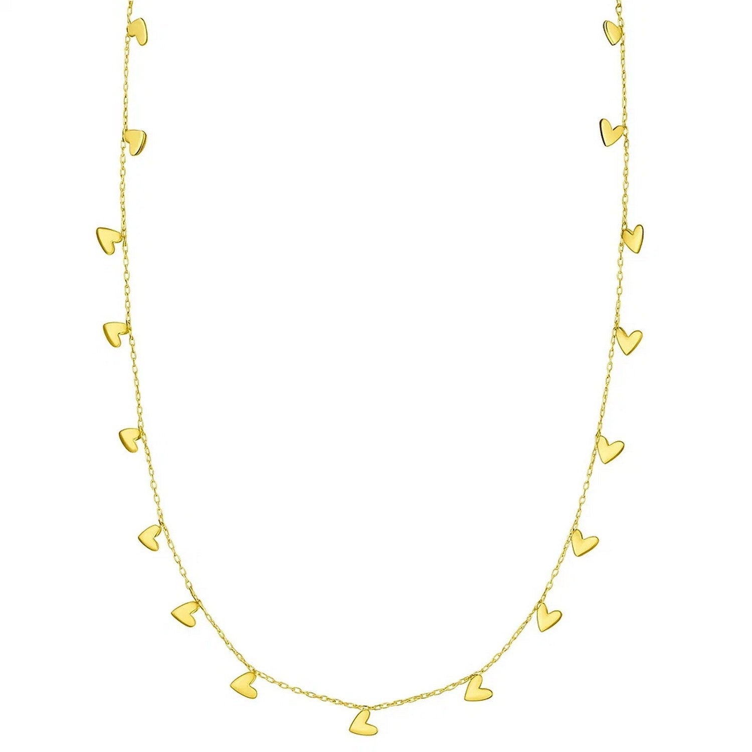 14K Yellow Gold Necklace with Dangling Hearts