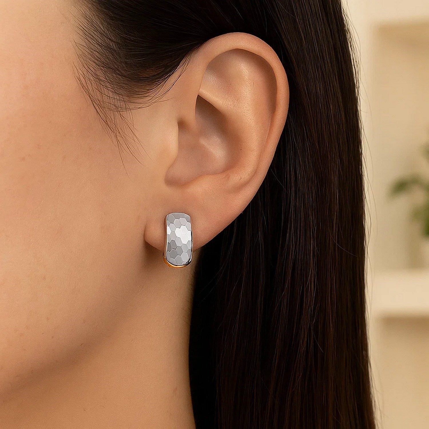 14k Two-Tone Gold Diamond Cut and Interlaced Style Hoop Earrings