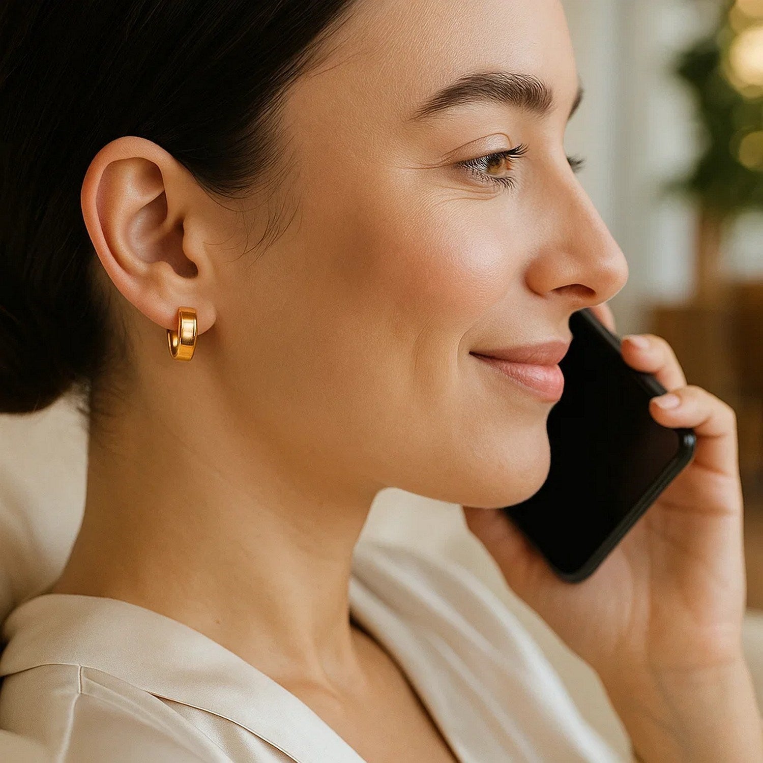 Small Tube Shaped Hoop Earrings in 14K Yellow Gold