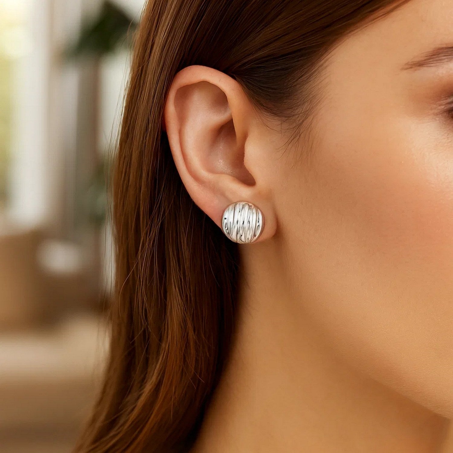 Sterling Silver Sculpted Domed Disc Stud Earrings