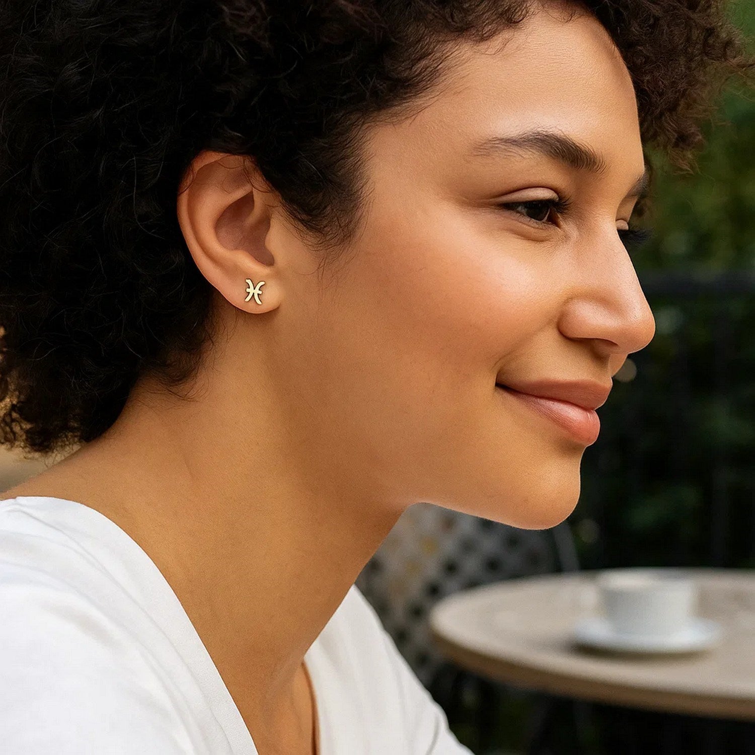 14K Yellow Gold Pisces Stud Earrings