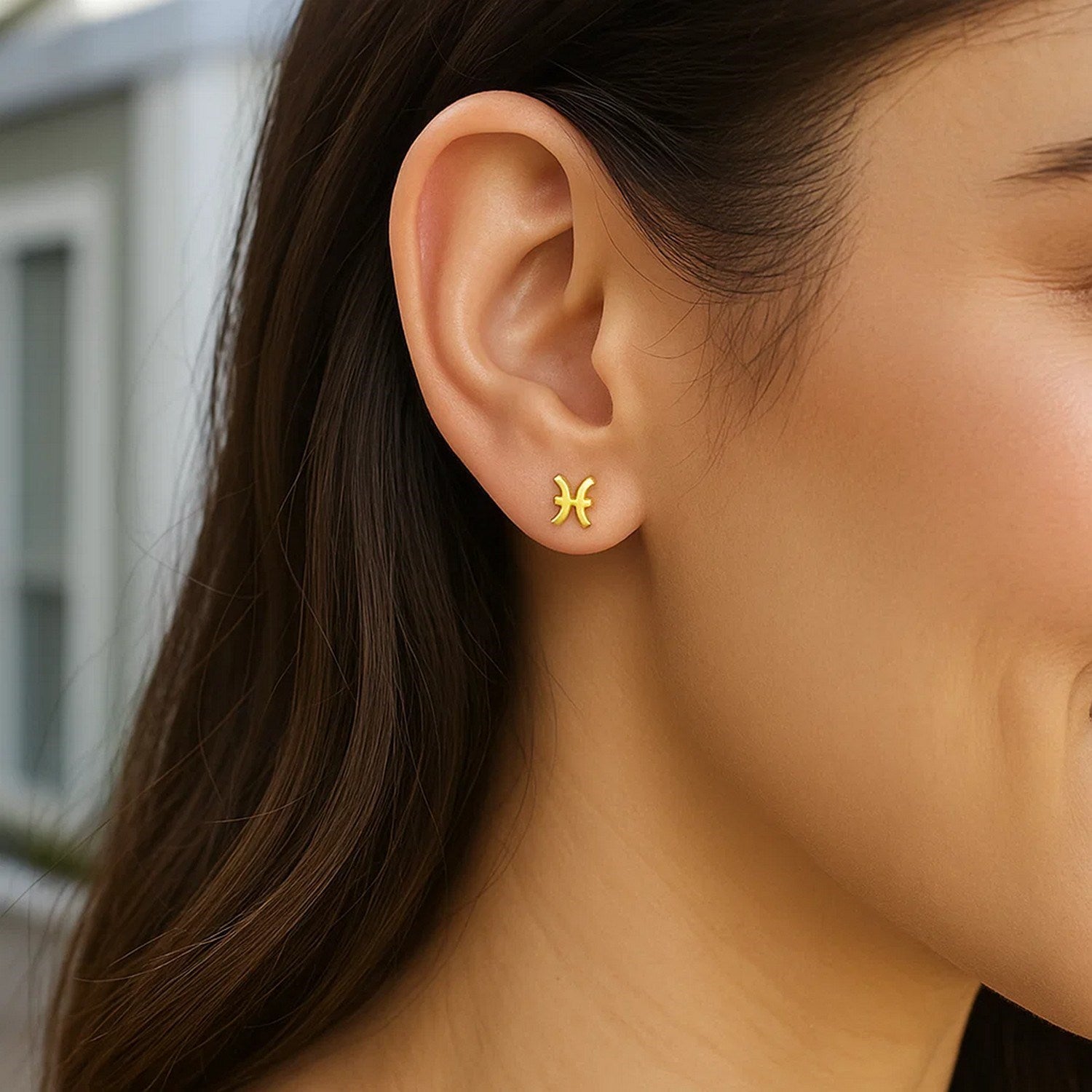 14K Yellow Gold Pisces Stud Earrings